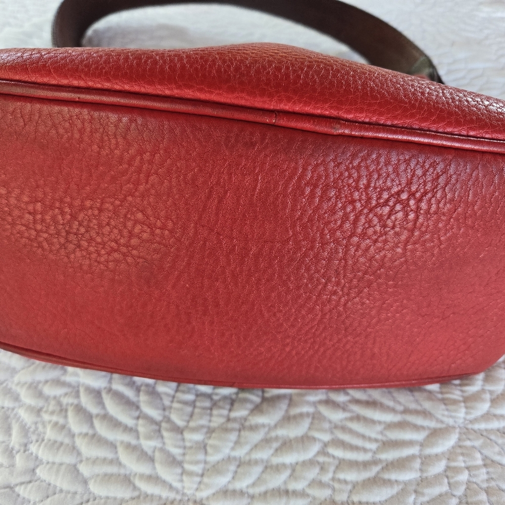 Vintage Classic Dooney & Bourke Red Leather Shoulder Bag Brown Trim - Picture 9 of 15